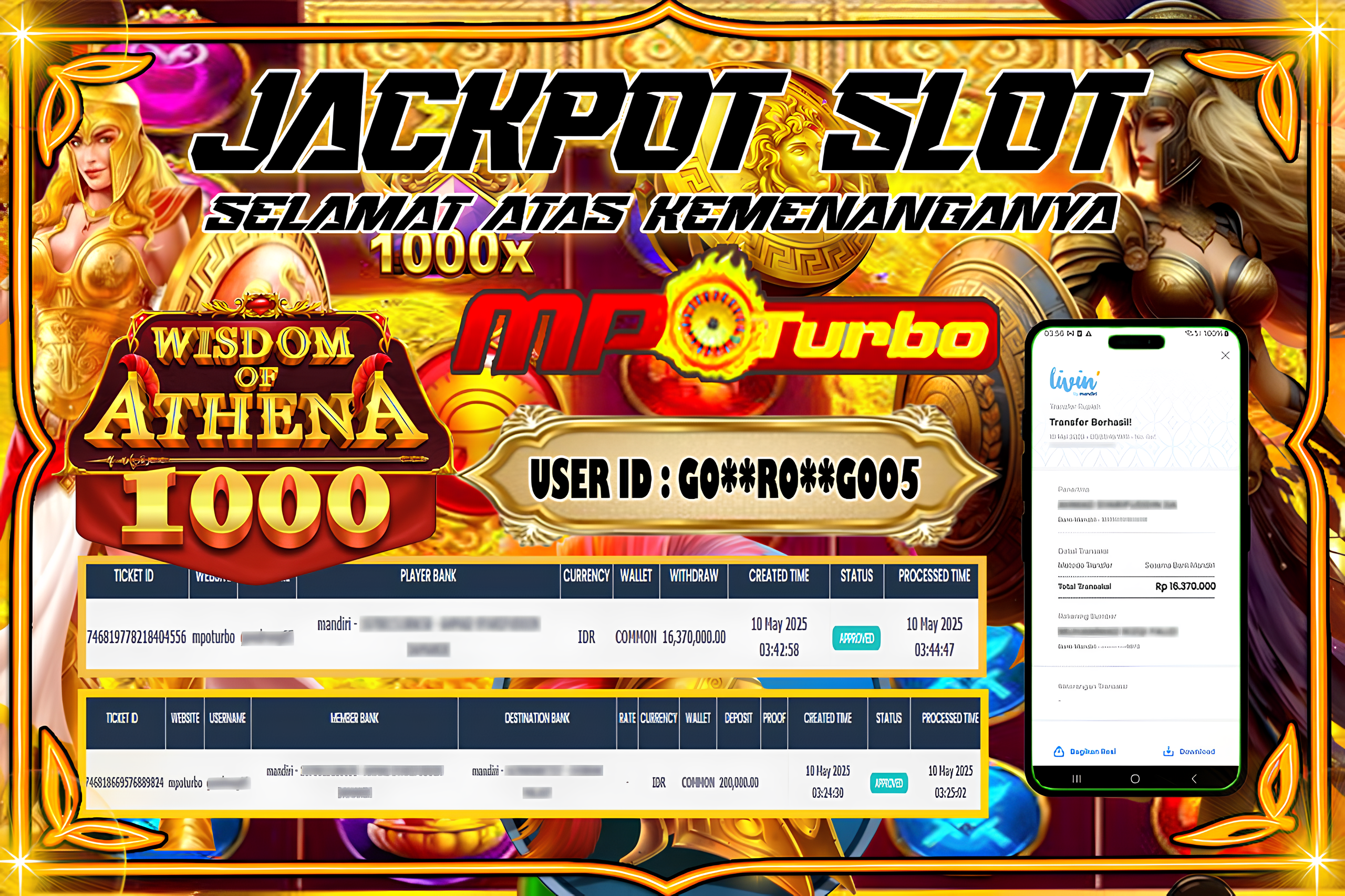 MPOTURBO JACKPOT SLOT WISDOM of ATHENA 1000 Rp 16,370.000.00,- LUNAS